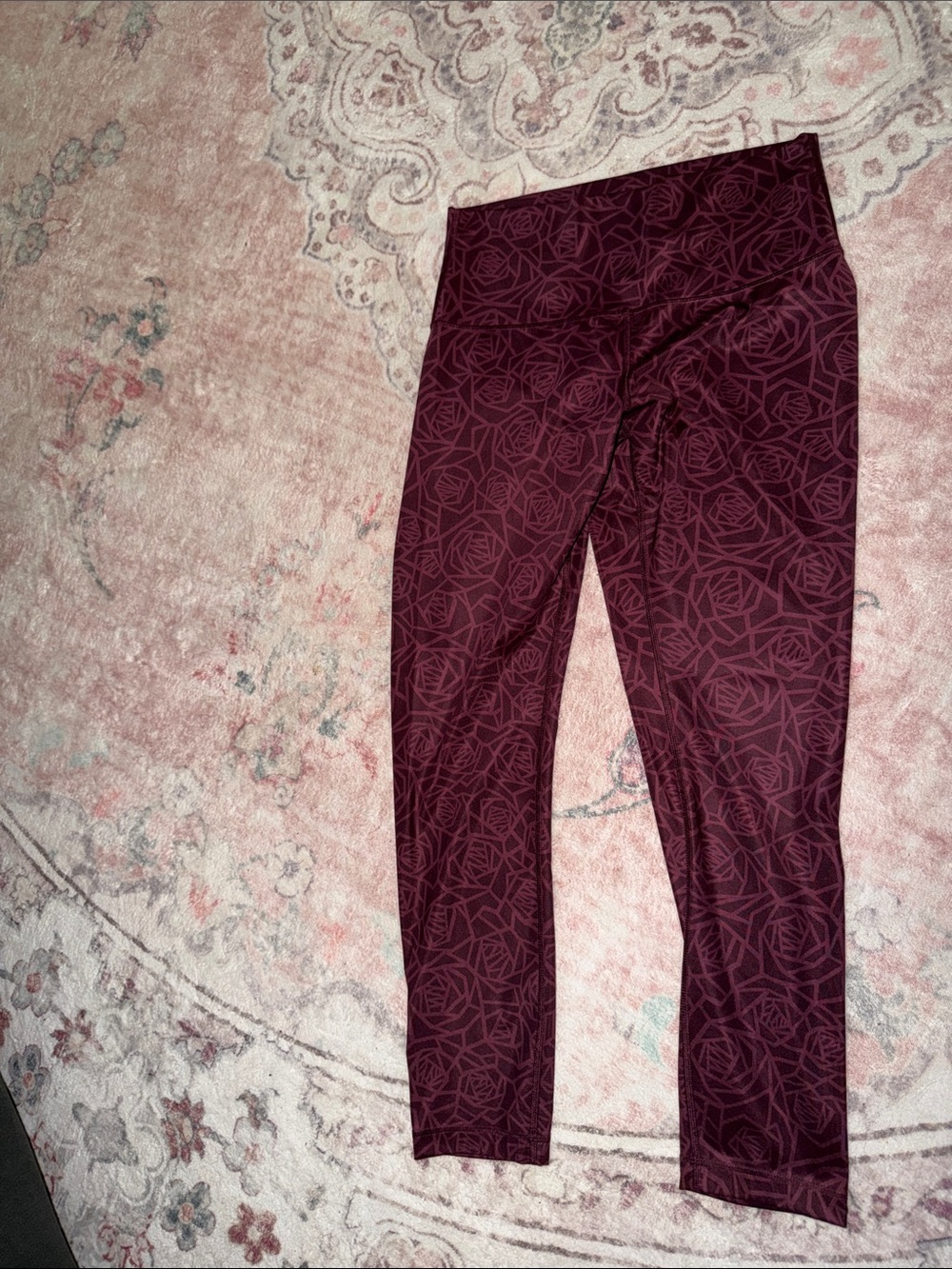 Lululemon High-Waist Burgundy Rose Print Leggings